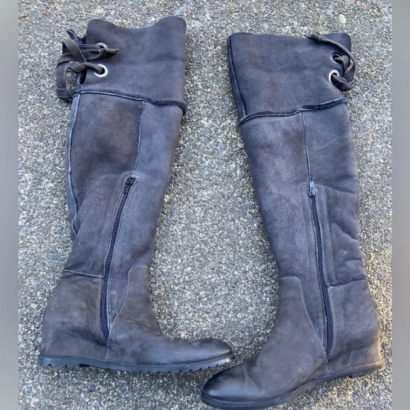 Napoleoni leather over knee wedge boots fur lined made in Italy leather sz 39 - Picture 6 of 11